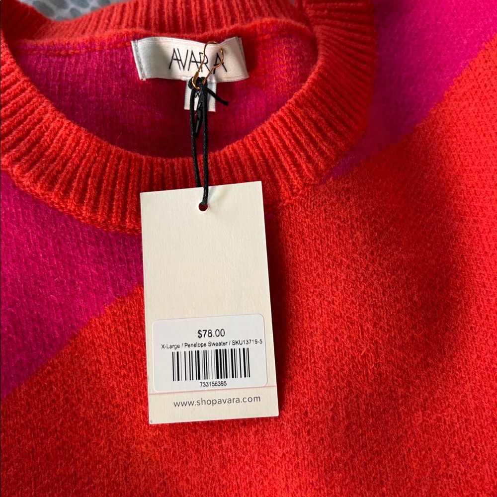 AVARA Women's Red and Pink Striped Penelope Sweater XL NWT - Picture 7 of 9